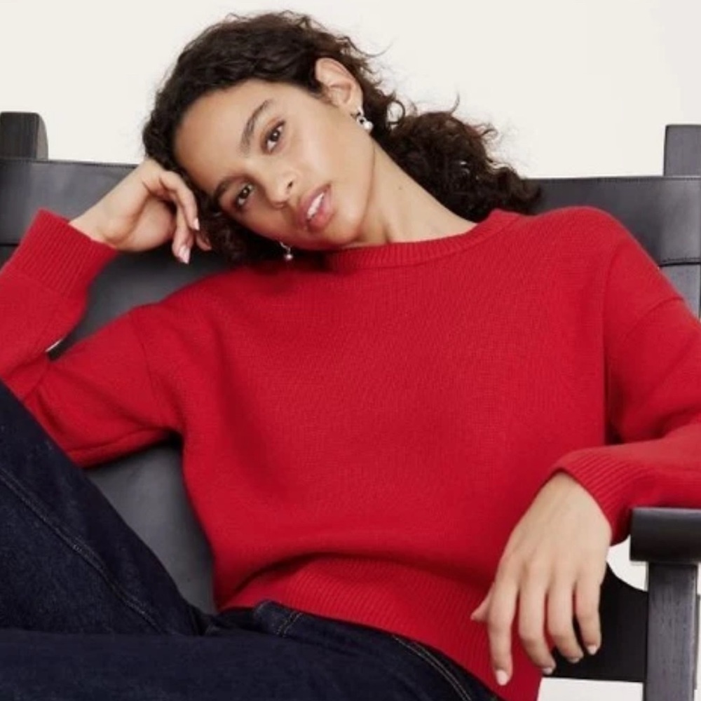 NWT! Banana Republic Red Sunset Merino Crew-Neck Cropped Sweater - Small 🛞603477